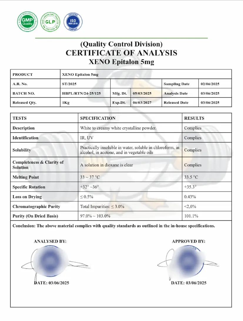 Xeno Labs (Certificado de Análise) Certificado de Laboratório para Epitalon