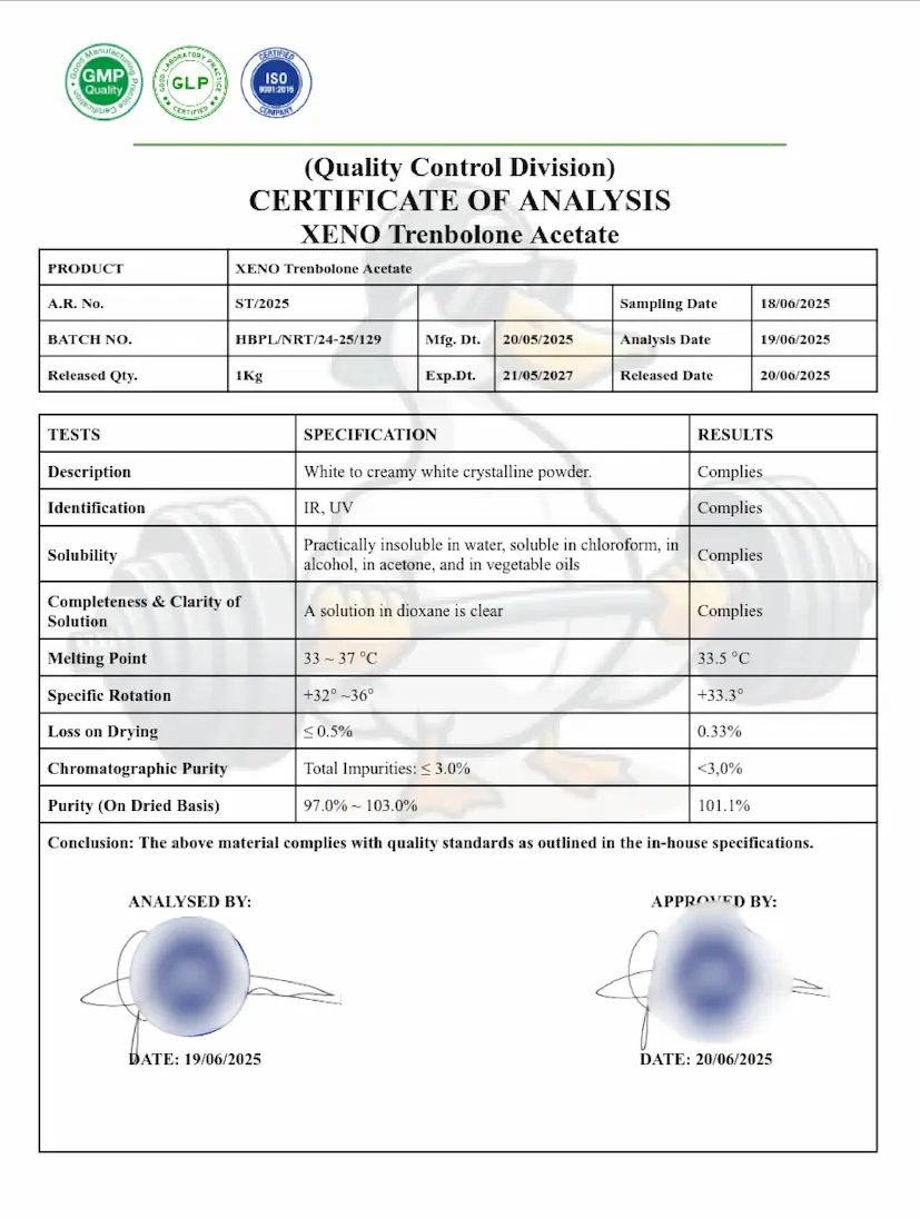 Xeno Labs (Certificado de Análise) Certificado de Laboratório para Acetato de Trembolona
